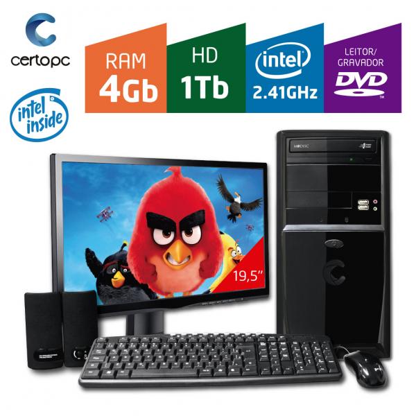Computador + Monitor 19,5 Intel Dual Core 2.41GHz 4GB HD 1TB DVD Certo PC FIT 044
