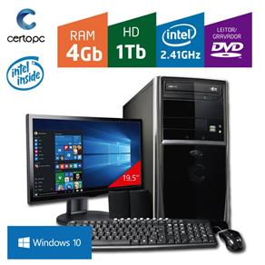 Computador + Monitor 19,5' Intel Dual Core 2.41GHz 4GB HD 1TB DVD com Windows 10 Certo PC FIT 1048