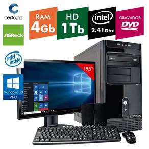Computador + Monitor 19,5' Intel Dual Core 2.41GHz 4GB HD 1TB DVD com Windows 10 PRO Certo PC FIT 1106
