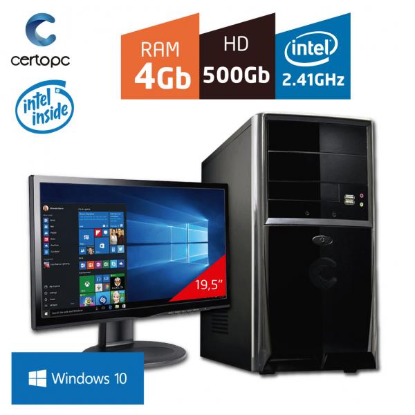 Computador + Monitor 19,5'' Intel Dual Core 2.41GHz 4GB HD 500GB com Windows 10 Certo PC FIT 021