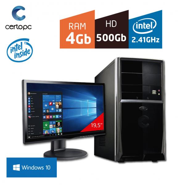 Computador + Monitor 19,5'' Intel Dual Core 2.41GHz 4GB HD 500GB com Windows 10 PRO Certo PC FIT 100