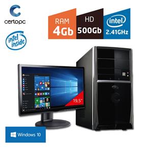 Computador + Monitor 19,5' Intel Dual Core 2.41GHz 4GB HD 500GB com Windows 10 PRO Certo PC FIT 1100