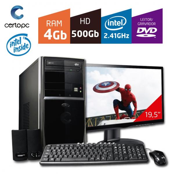 Computador + Monitor 19,5'' Intel Dual Core 2.41GHz 4GB HD 500GB DVD Certo PC FIT 020