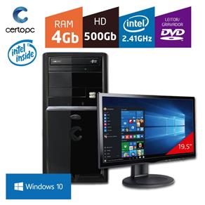 Computador + Monitor 19,5' Intel Dual Core 2.41GHz 4GB HD 500GB DVD com Windows 10 Certo PC FIT 1022