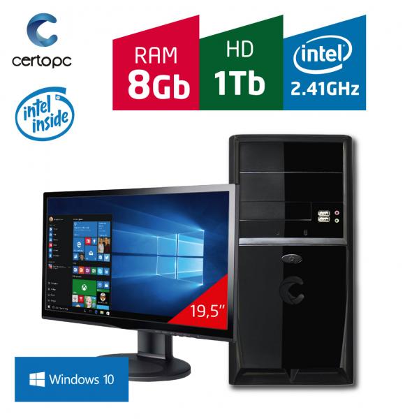 Computador + Monitor 19,5 Intel Dual Core 2.41GHz 8GB HD 1TB com Windows 10 Certo PC FIT 093