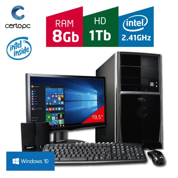 Computador + Monitor 19,5 Intel Dual Core 2.41GHz 8GB HD 1TB com Windows 10 Certo PC FIT 095
