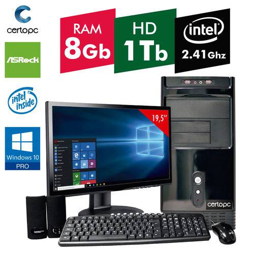 Computador + Monitor 19,5 Intel Dual Core 2.41ghz 8gb Hd 1tb com Windows 10 Pro Certo Pc Fit 113