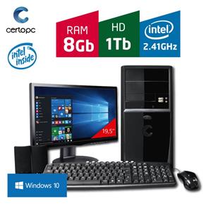Computador + Monitor 19,5' Intel Dual Core 2.41GHz 8GB HD 1TB com Windows 10 PRO Certo PC FIT 1113