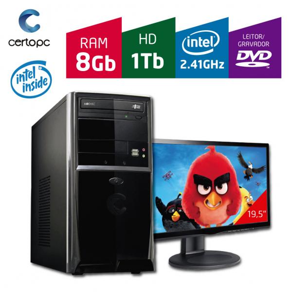 Computador + Monitor 19,5 Intel Dual Core 2.41GHz 8GB HD 1TB DVD Certo PC FIT 090