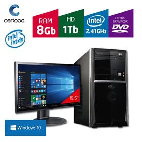 Computador + Monitor 19,5' Intel Dual Core 2.41GHz 8GB HD 1TB DVD com Windows 10 PRO Certo PC FIT 1112