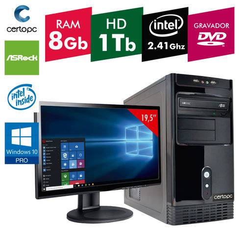 Computador + Monitor 19,5 Intel Dual Core 2.41ghz 8gb Hd 1tb Dvd com Windows 10 Pro Certo Pc Fit 1