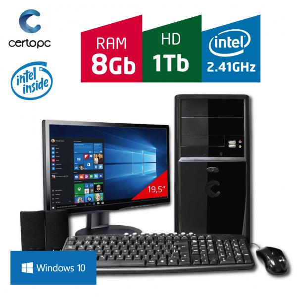 Computador + Monitor 19,5 Intel Dual Core 2.41GHz 8GB HD 1TB Windows 10 PRO Certo PC FIT 113