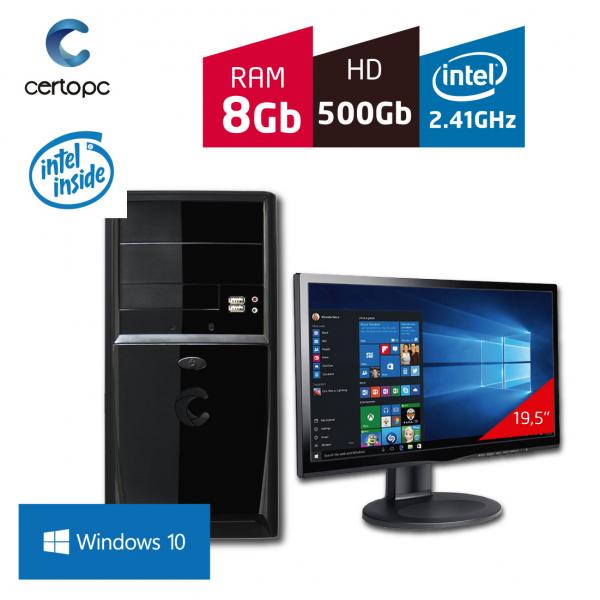 Computador + Monitor 19,5'' Intel Dual Core 2.41GHz 8GB HD 500 GB com Windows 10 Certo PC FIT 069