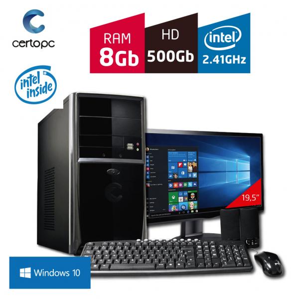 Computador + Monitor 19,5'' Intel Dual Core 2.41GHz 8GB HD 500 GB com Windows 10 Certo PC FIT 071
