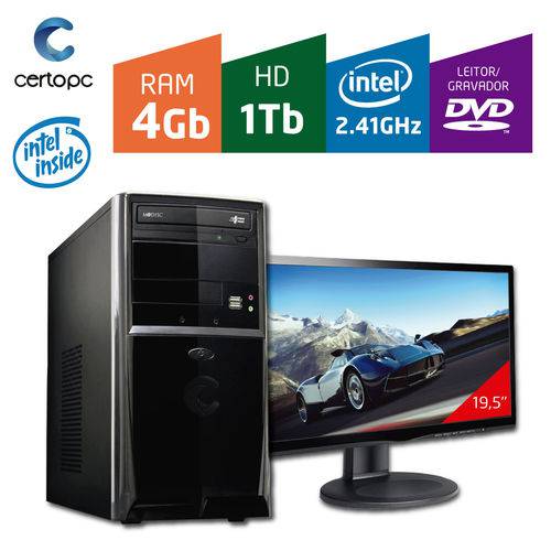 Computador + Monitor 19,5'' Intel Dual Core 2.41GHz 4GB HD 1TB DVD Certo PC FIT 042
