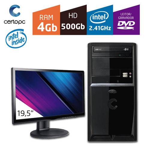 Computador + Monitor 19,5'' Intel Dual Core 2.41GHz 4GB HD 500GB DVD Certo PC FIT 1018