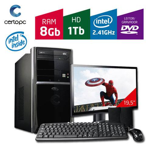 Computador + Monitor 19,5'' Intel Dual Core 2.41GHz 8GB HD 1TB DVD Certo PC FIT 1092