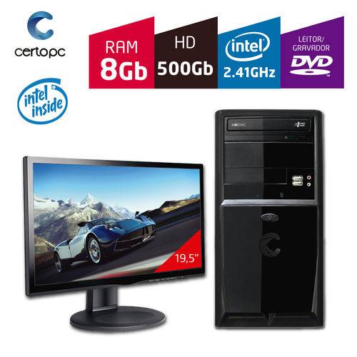 Computador + Monitor 19,5'' Intel Dual Core 2.41GHz 8GB HD 500 GB DVD Certo PC FIT 1066