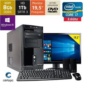 Computador + Monitor 19,5â??â?? Intel Core I7 8GB HD 1TB DVD com Windows 10 PRO Certo PC Desempenho 930