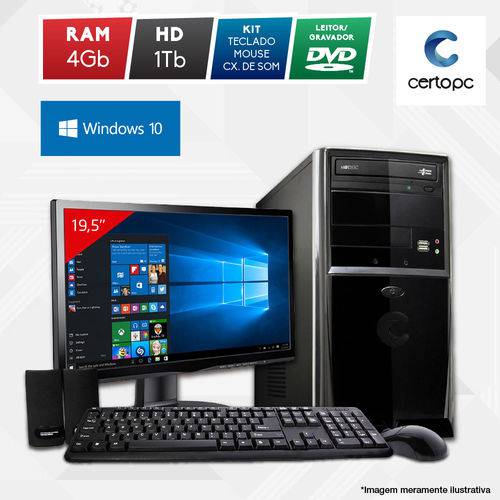 Computador + Monitor 19” Certo PC Fit 1048 Intel Dual Core 2.41GHz 4GB HD 1TB DVD Windows 10 SL