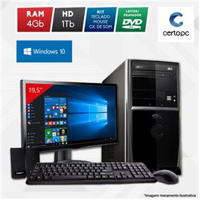 Computador + Monitor 19” Intel Dual Core 2.41GHz 4GB HD 1TB DVD Windows 10 SL Certo PC Fit 1048