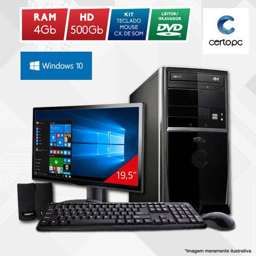 Computador + Monitor 19” Intel Dual Core 2.41GHz 4GB HD 500GB DVD Windows 10 SL Certo PC Fit 102