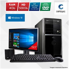 Computador + Monitor 19” Intel Dual Core 2.41GHz 4GB HD 500GB DVD Windows 10 SL Certo PC Fit 1024
