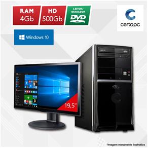 Computador + Monitor 19” Intel Dual Core 2.41GHz 4GB HD 500GB DVD Windows 10 SL Certo PC Fit 1022