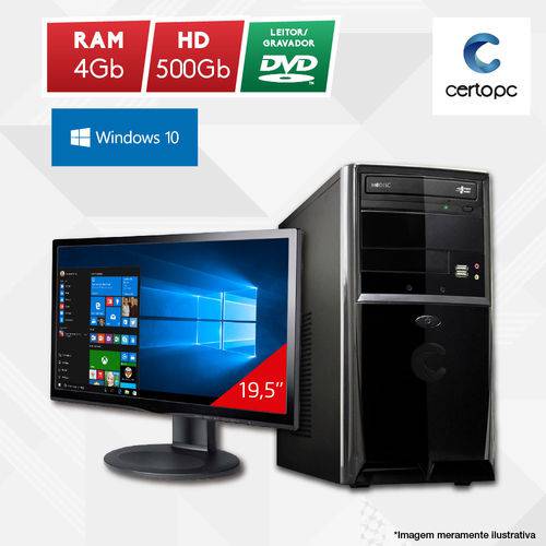 Computador + Monitor 19” Intel Dual Core 2.41GHz 4GB HD 500GB DVD Windows 10 SL Certo PC Fit 1102