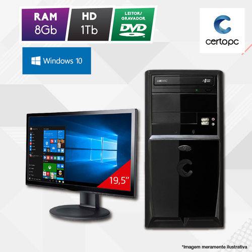 Computador + Monitor 19” Intel Dual Core 2.41GHz 8GB HD 1TB DVD Windows 10 PRO Certo PC Fit 1112