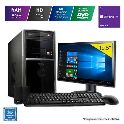 Computador + Monitor 19” Intel Dual Core 2.41GHz 8GB HD 1TB DVD Windows 10 PRO Certo PC Fit 1114