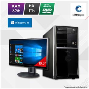 Computador + Monitor 19” Intel Dual Core 2.41GHz 8GB HD 1TB DVD Windows 10 SL Certo PC Fit 1094
