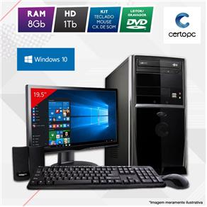 Computador + Monitor 19” Intel Dual Core 2.41GHz 8GB HD 1TB DVD Windows 10 SL Certo PC Fit 1096