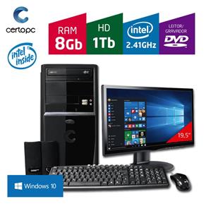 Computador + Monitor 19” Intel Dual Core 2.41GHz 8GB HD 1TB DVD Windows 10 SL Certo PC Fit 1096