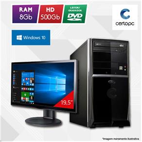 Computador + Monitor 19” Intel Dual Core 2.41GHz 8GB HD 500GB DVD Windows 10 SL Certo PC Fit 1070