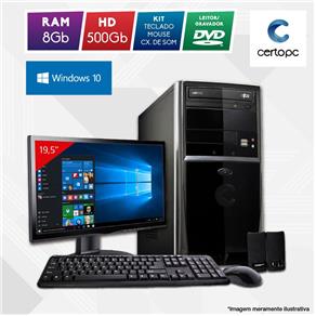 Computador + Monitor 19” Intel Dual Core 2.41GHz 8GB HD 500GB DVD Windows 10 SL Certo PC Fit 1072