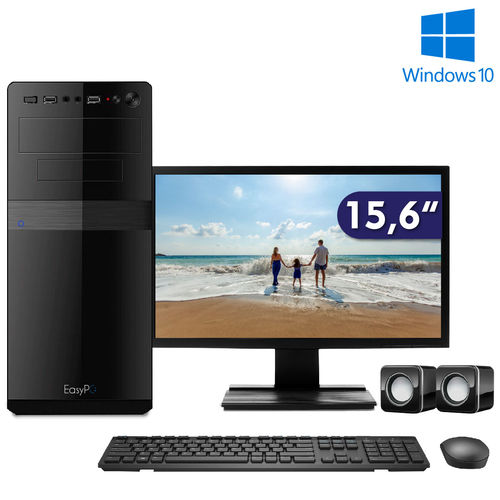 Computador + Monitor Led 15.6" Intel Dual Core 2.41ghz 2gb HD 500gb Windows 10 Mouse Teclado Easypc