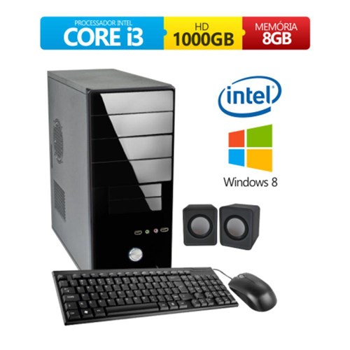 Computador Premium Business Intel Core I3 8gb 1 Tb Com Windows 8 + Kit