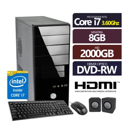 Tudo sobre 'Computador Premium Business Intel Core I7 3.60ghz 8gb Ddr3 HD 2tera Hdmi DVD + Kit Mou, Tec, Caixa'