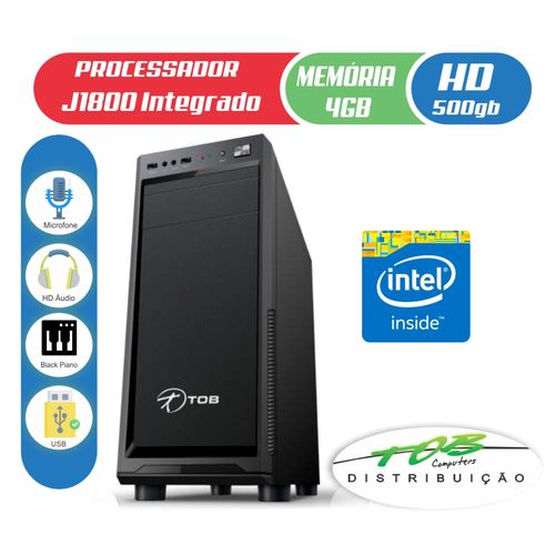 Computador TOB Home com Intel Celeron J1800 HD 500GB 4GB de Memória Gabinete Preto