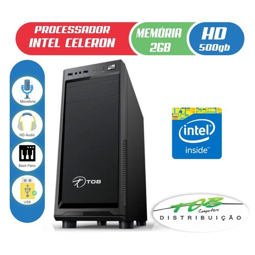 Computador TOB Life com Intel Celeron J1800 HD 500GB 2GB de Memória Gabinete Preto