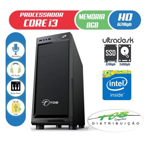 Computador TOB Ultradesk Extreme com Intel Core I3 HD 500GB + SSD 120GB 8GB de Memória Gabinete Preto