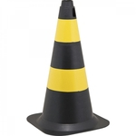 Cone de sinalização com 50 cm preto e amarelo em polietileno Vonder - caixa com 3 Unidade -