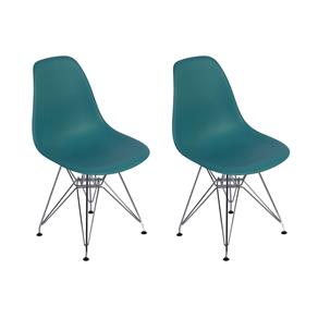Conjunto 02 Cadeiras Charles Eames Eiffel Base Metal Design - AZUL PETRÓLEO