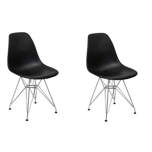 Conjunto 02 Cadeiras Charles Eames Eiffel Base Metal Design - Preta