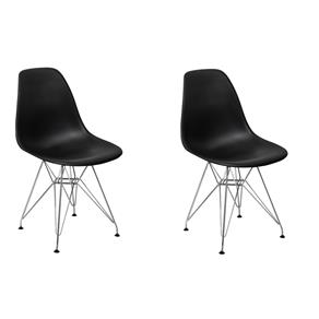 Conjunto 02 Cadeiras Charles Eames Eiffel Base Metal Design - PRETO