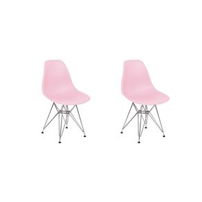 Conjunto 02 Cadeiras Charles Eames Eiffel Base Metal Design - ROSA