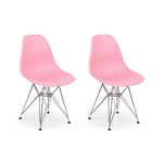 Conjunto 02 Cadeiras Charles Eames Eiffel Base Metal Design - Rosa