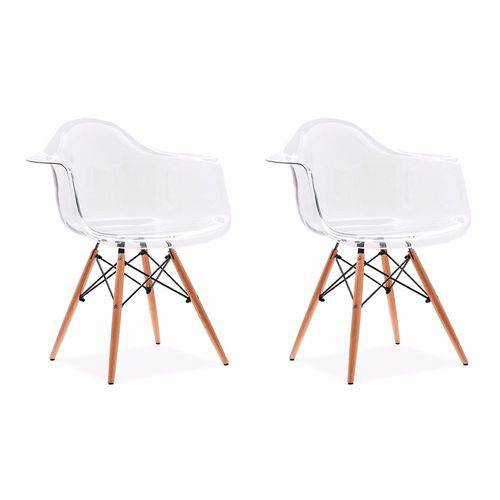 Conjunto 02 Cadeiras Charles Eames Wood com Braços Policarbonato - Transparente
