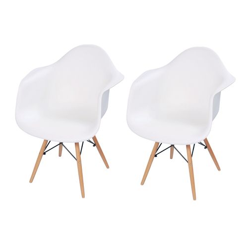 Conjunto 02 Cadeiras Charles Eames Wood Daw com Braços Design - Branca